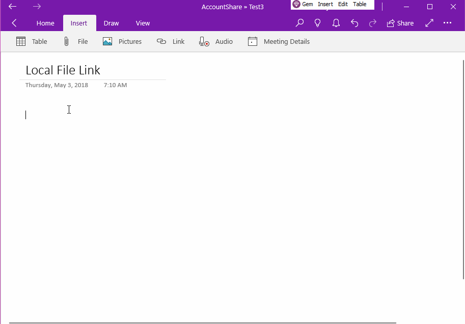 Use Gem Menu for OneNote UWP help to open local file link from OneNote UWP.