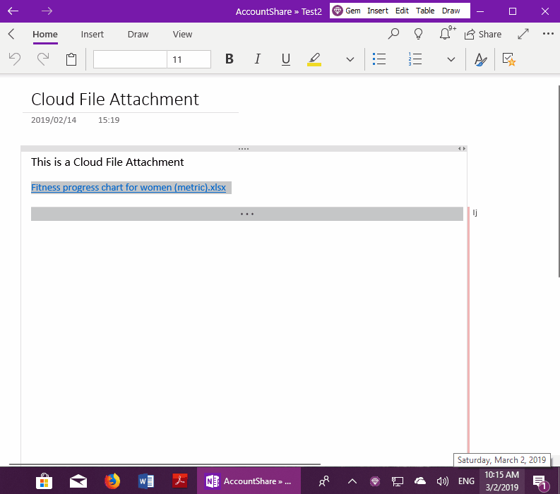 Gem Menu provides direct use of local applications to open a cloud attachment for OneNote UWP for editing