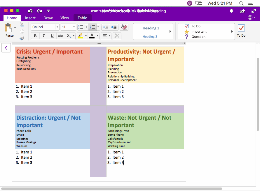 Insert Template into OneNote for Mac