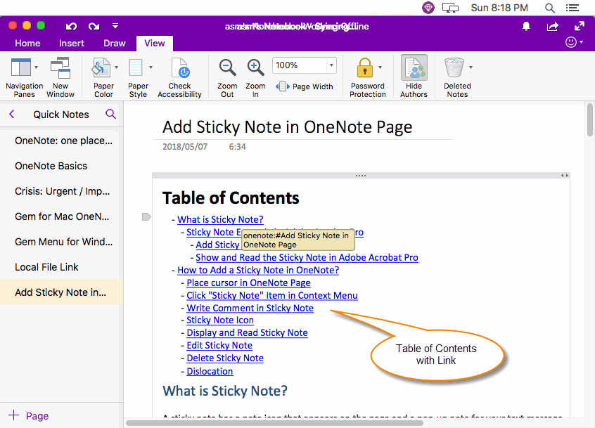 Create Table of Contents