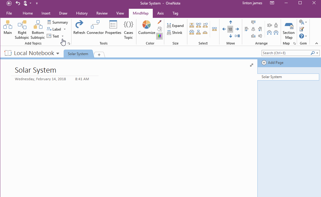 Open and Edit Page Topic by OneNote Mini Window from OneNote Mind Map