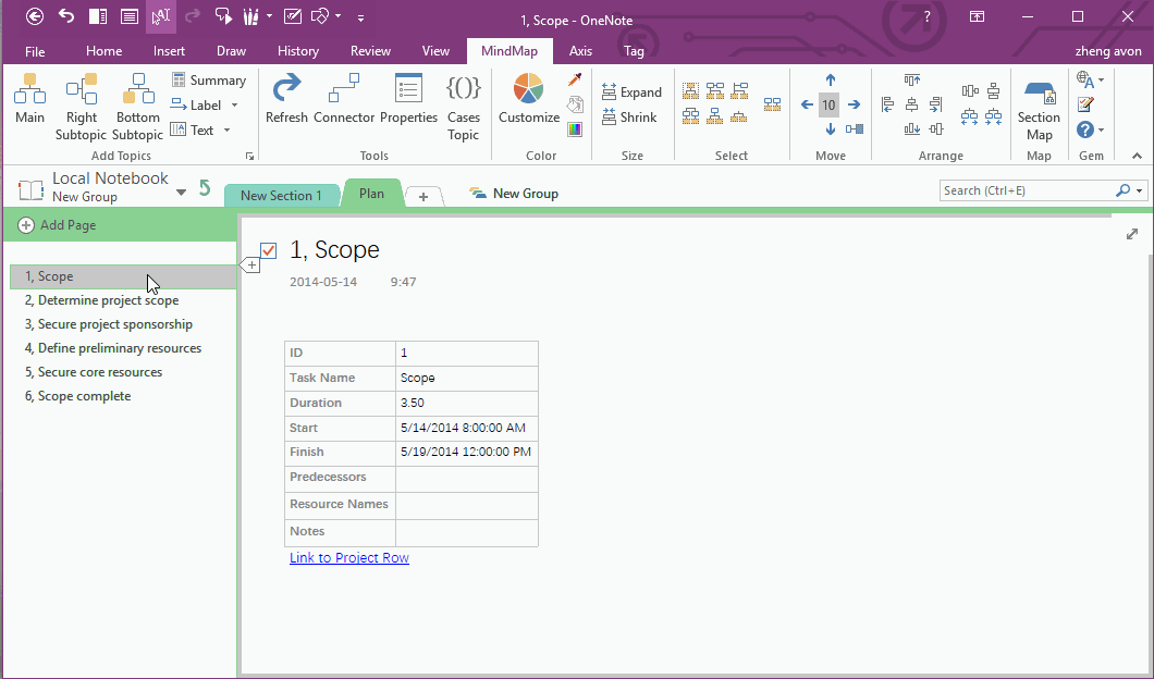 Create Mind Map for OneNote Section by One Click