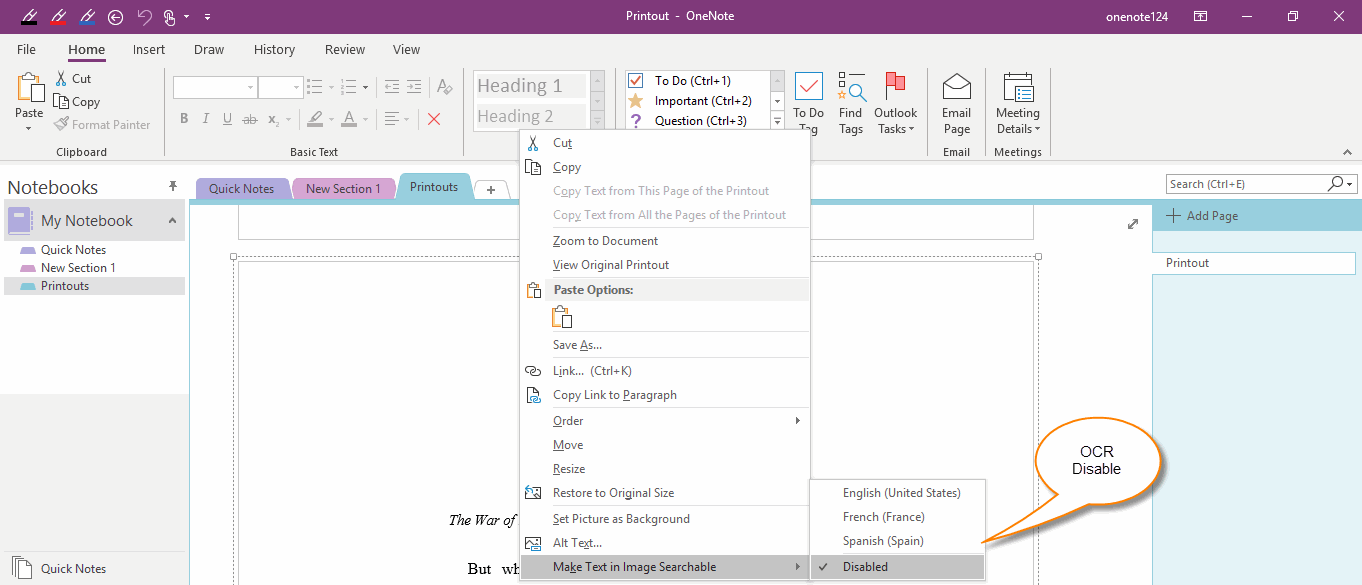 OneNote Image has disabled for OCR 