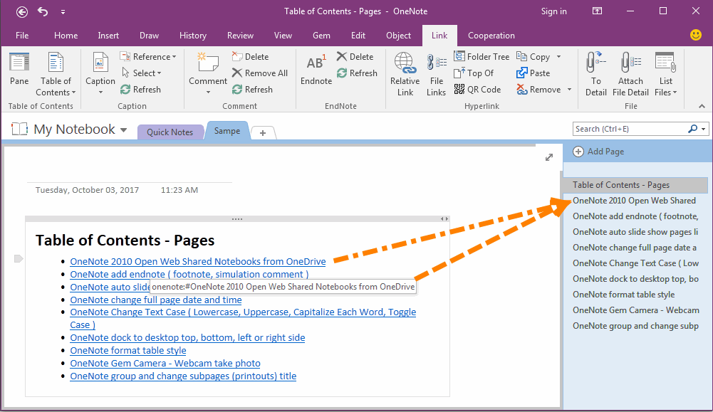 OneNote TOC Page - List all Pages of Section