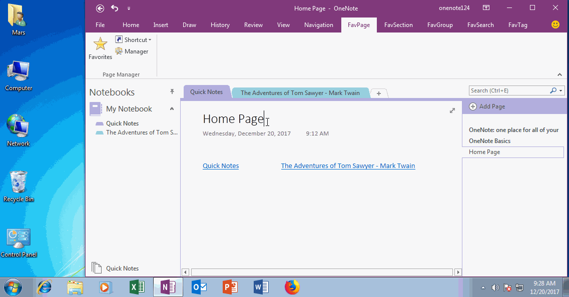 How to Create a Home Page for OneNote?