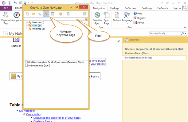 OneNote Gem Navigator Window