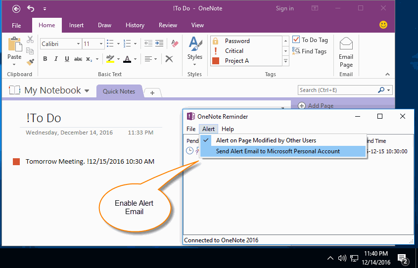 Enable Send Alert Email to Microsoft Personal Account