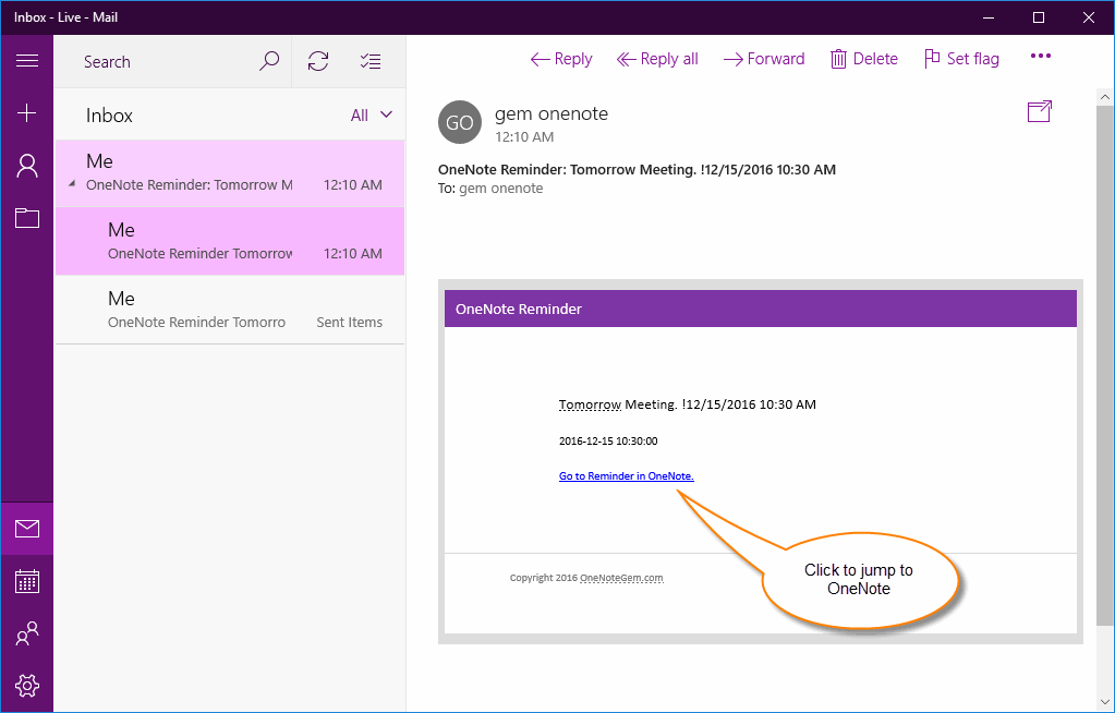 Receive Alert Email and Jump to OneNote