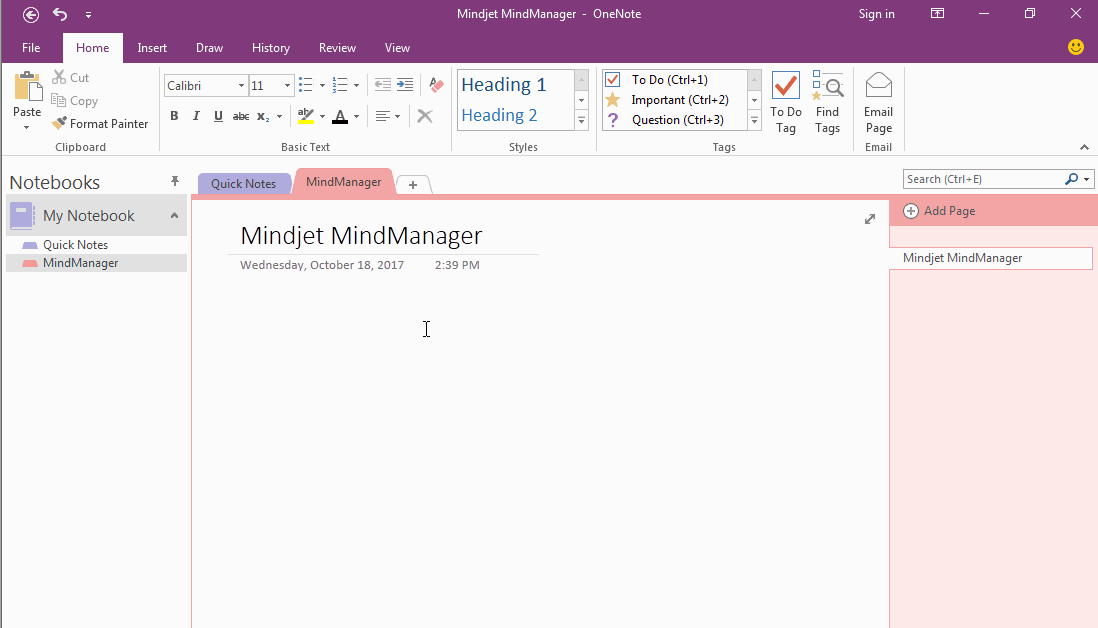 Create and Edit OneNote Page from Mindjet MindManager