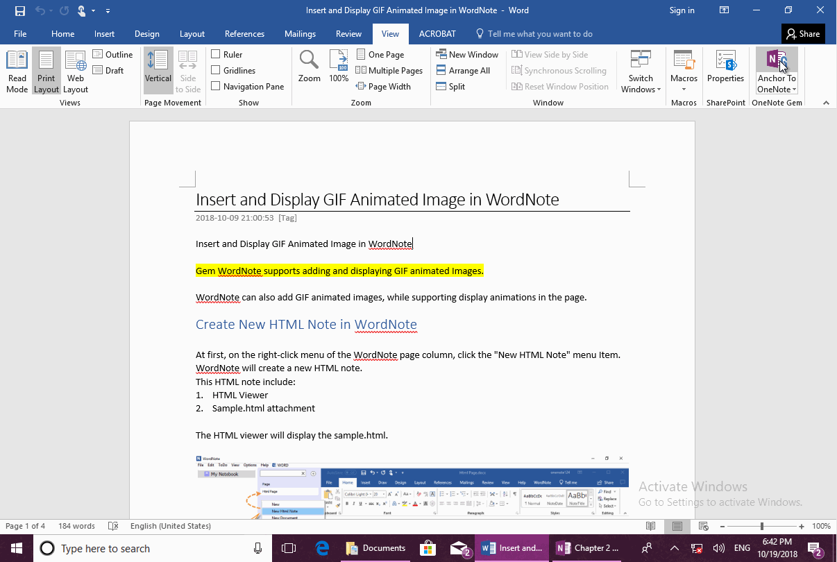 Anchor to OneNote for Word, OneNote Linked Note for Word