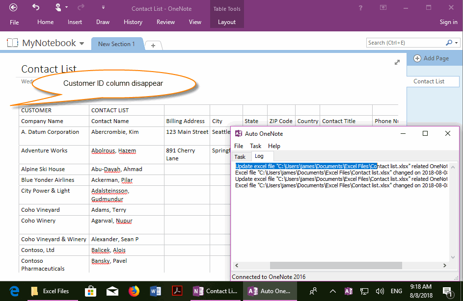 The Changed Contents, automatically sync to OneNote corresponding page