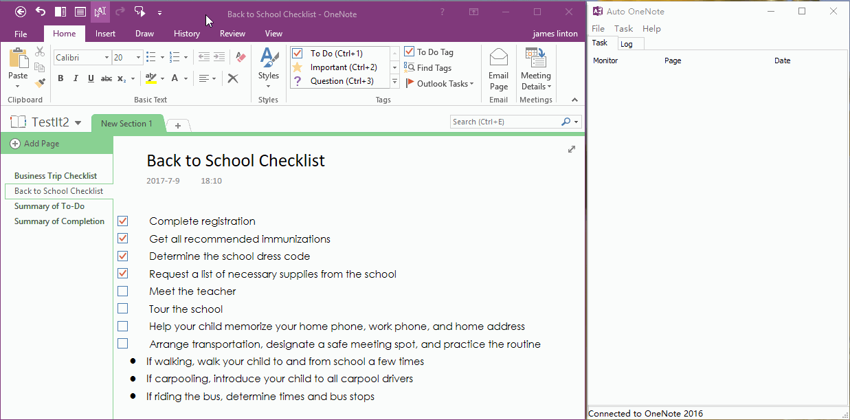 Auto Refresh OneNote Summary Page for Unchecked or Checked To-Do