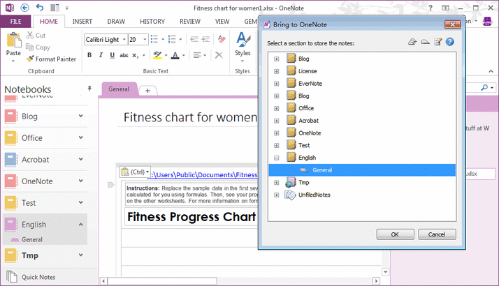 Excel Send to OneNote