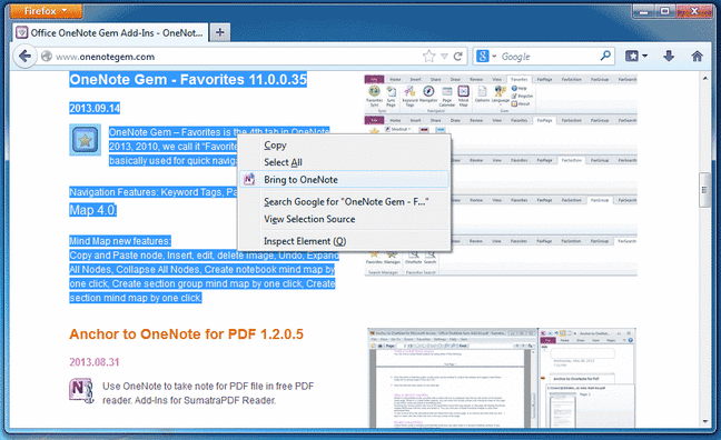 Bring to OneNote for Firefox