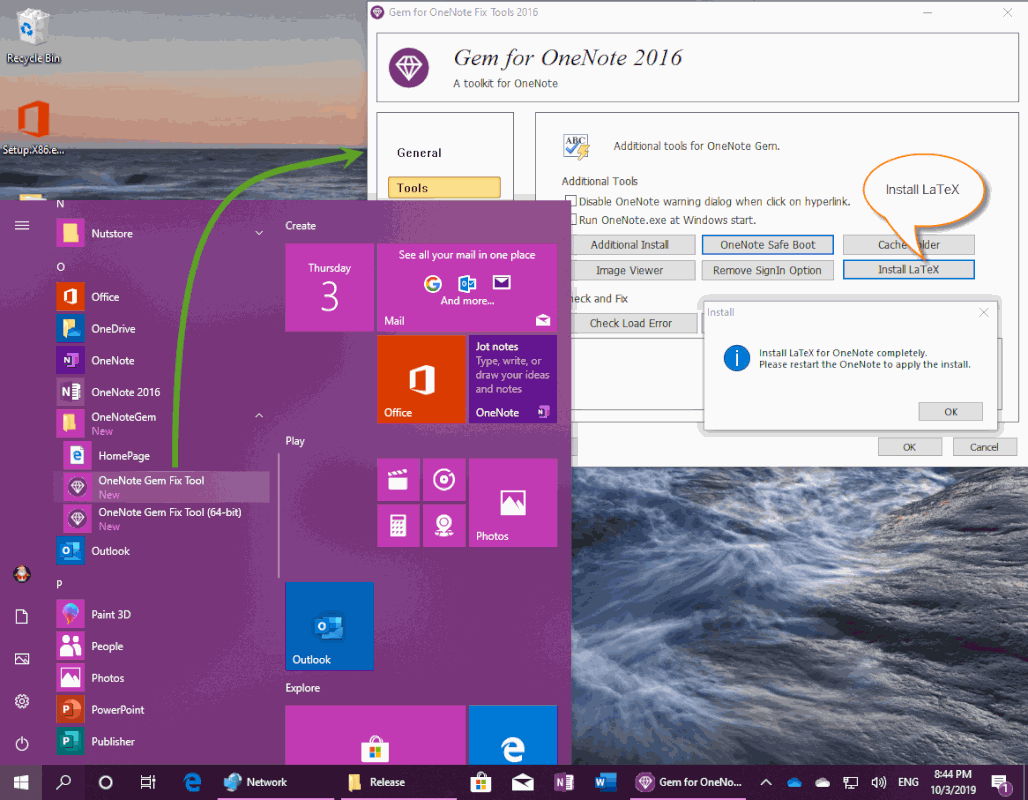 Install LaTeX for OneNote 2016 