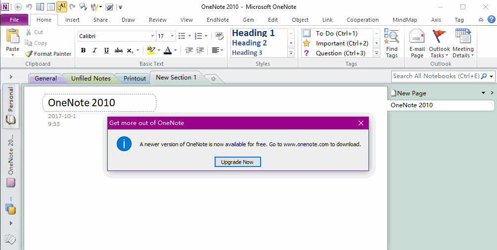 A newer version of OneNote is now available for free. Go to www.onenote.com to download.