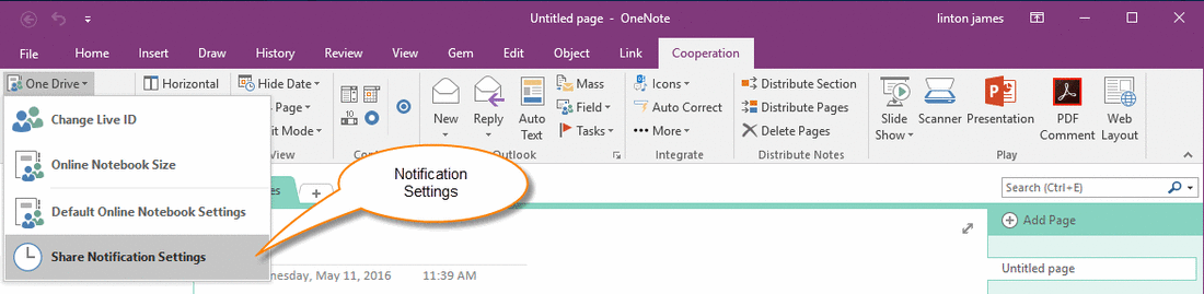 Open Web Page to Setting the Notifications from Desktop  OneNote