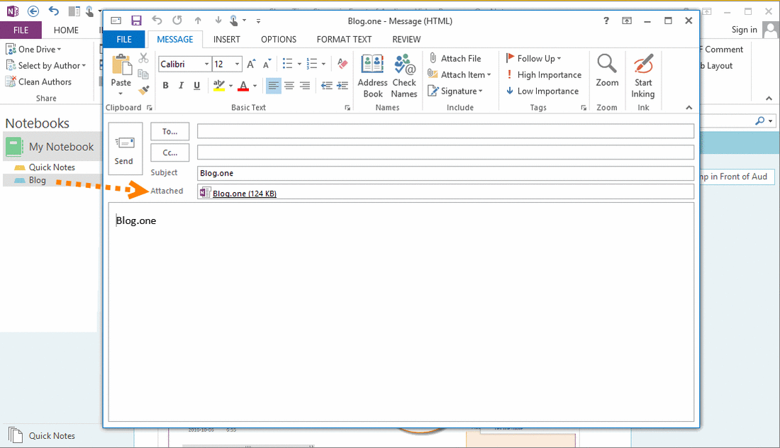 OneNote Section File as Outlook Attachment
