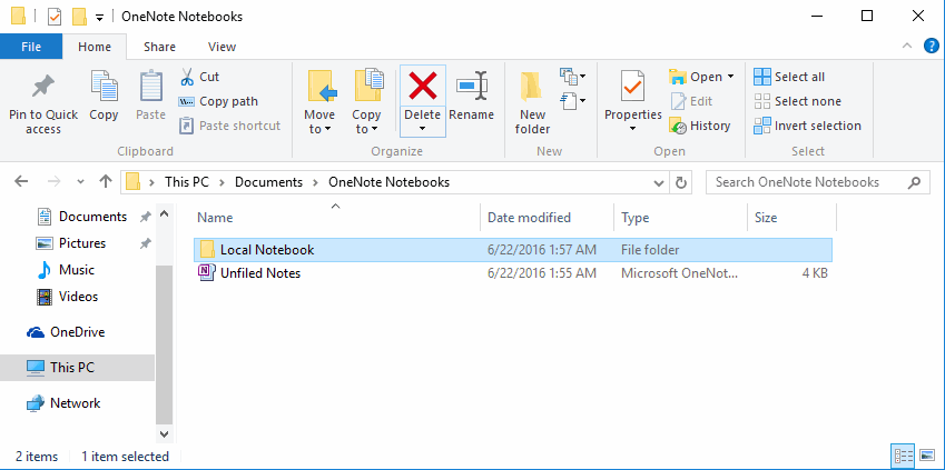 Delete Windows Folder of Local Notebook