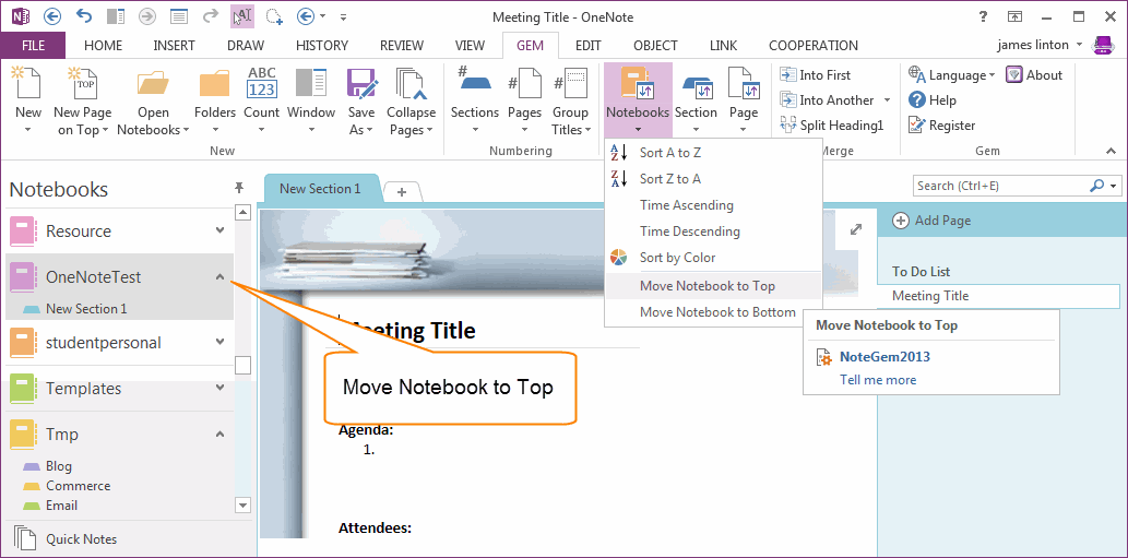 Select an OneNote Notebook