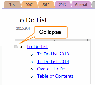 OneNote Collapse List