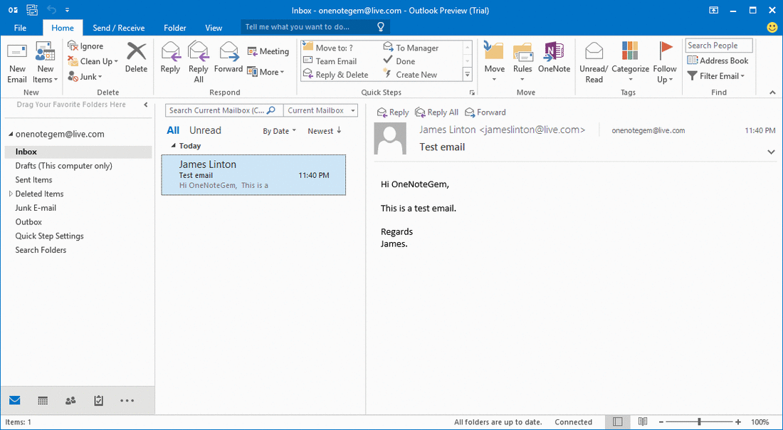 Select an Outlook message to reply