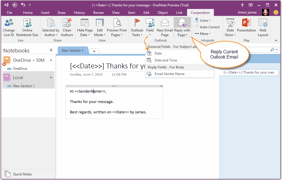 create outlook email template with fields