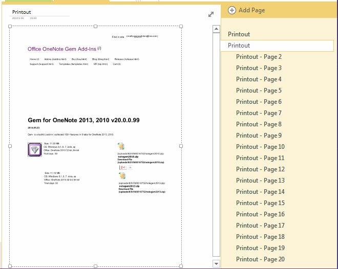 how to print to onenote in one page