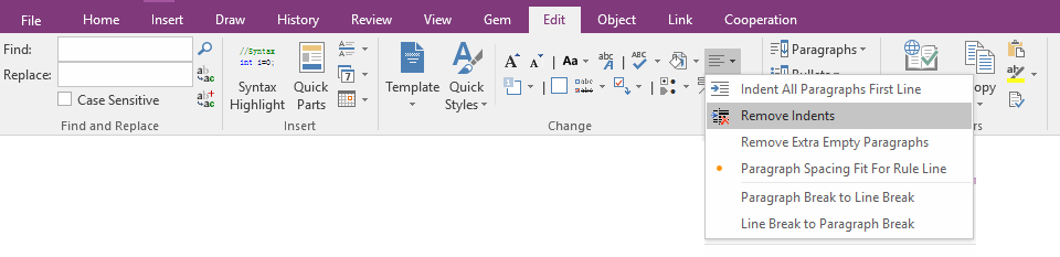 OneNote Remove Indents
