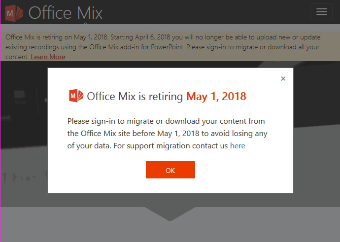Office Mix Retire on May 1, 2018