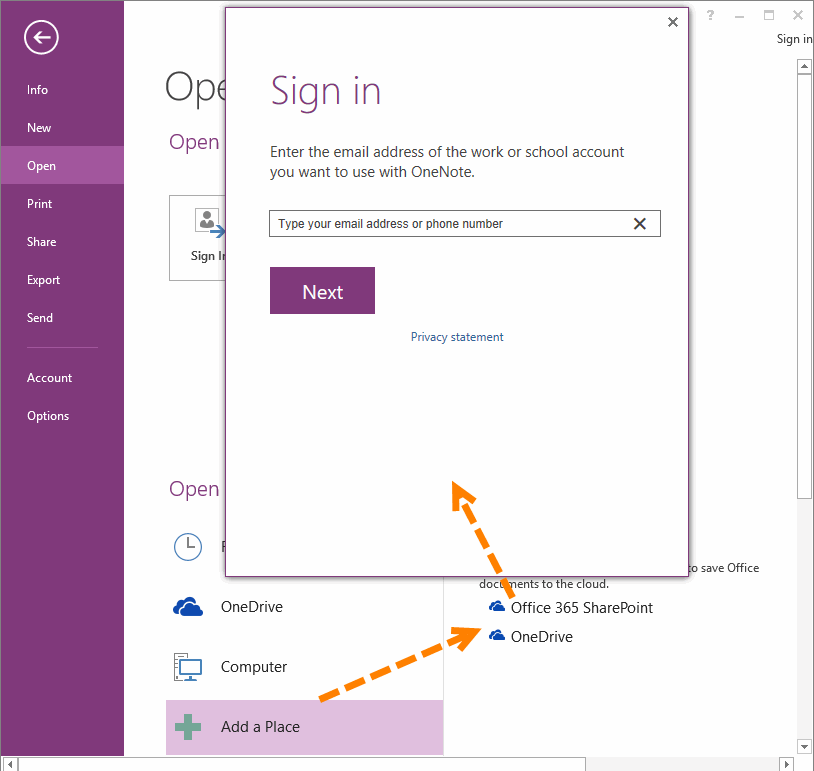 microsoft onenote account