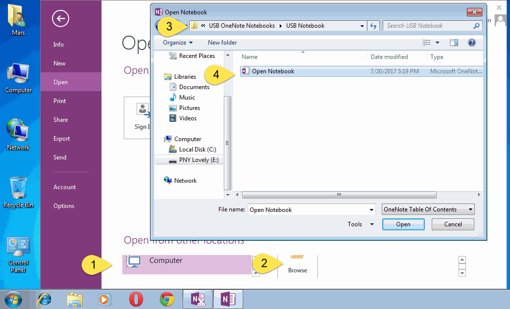 Using OneNote 2013 to Open U Disk Notebook in another Computer