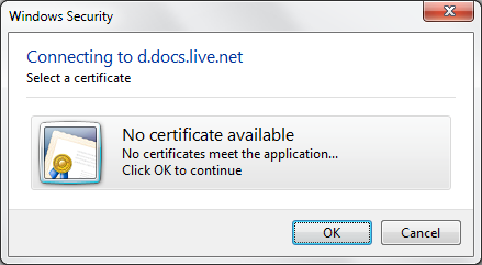 OneNote Connecting to d.docs.live.net No certificate available