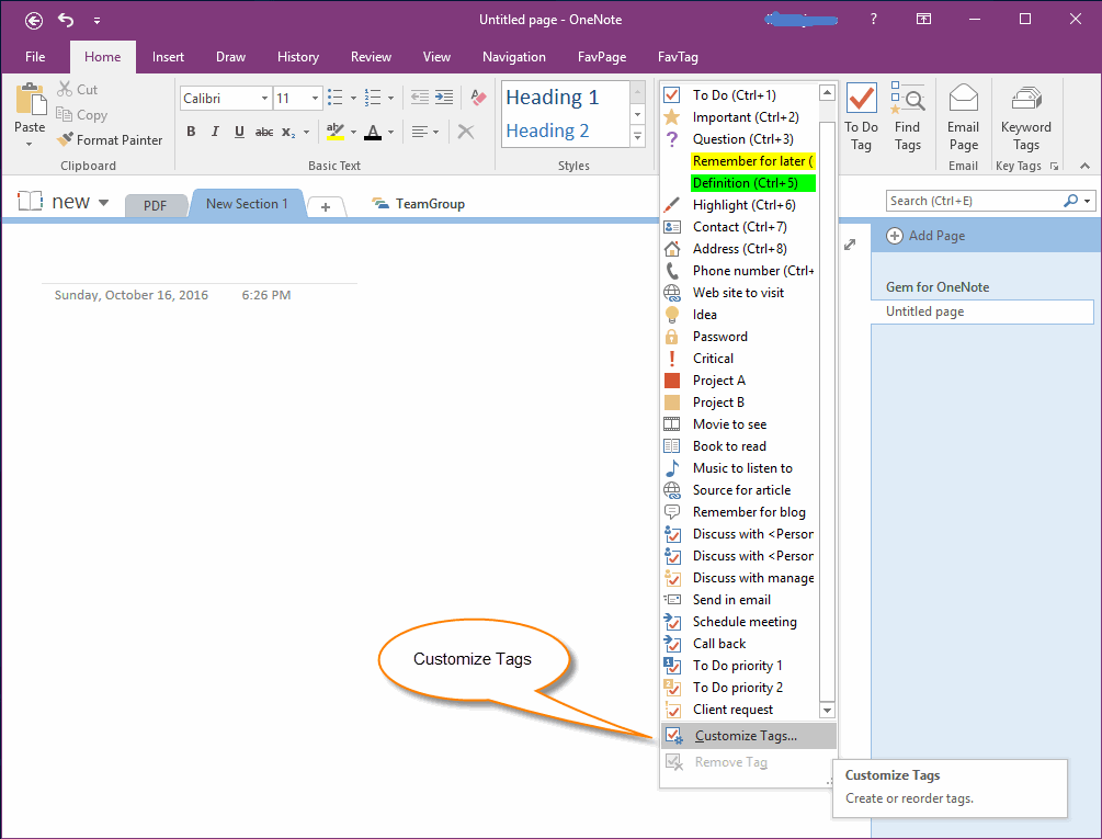 How To Create And Customize Tag In OneNote Office OneNote Gem Add Ins