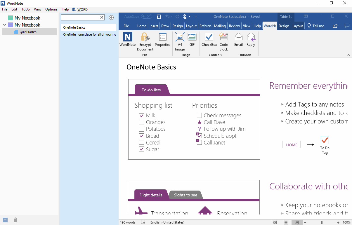 Open the Windows Folder as Notebook in WordNote 
