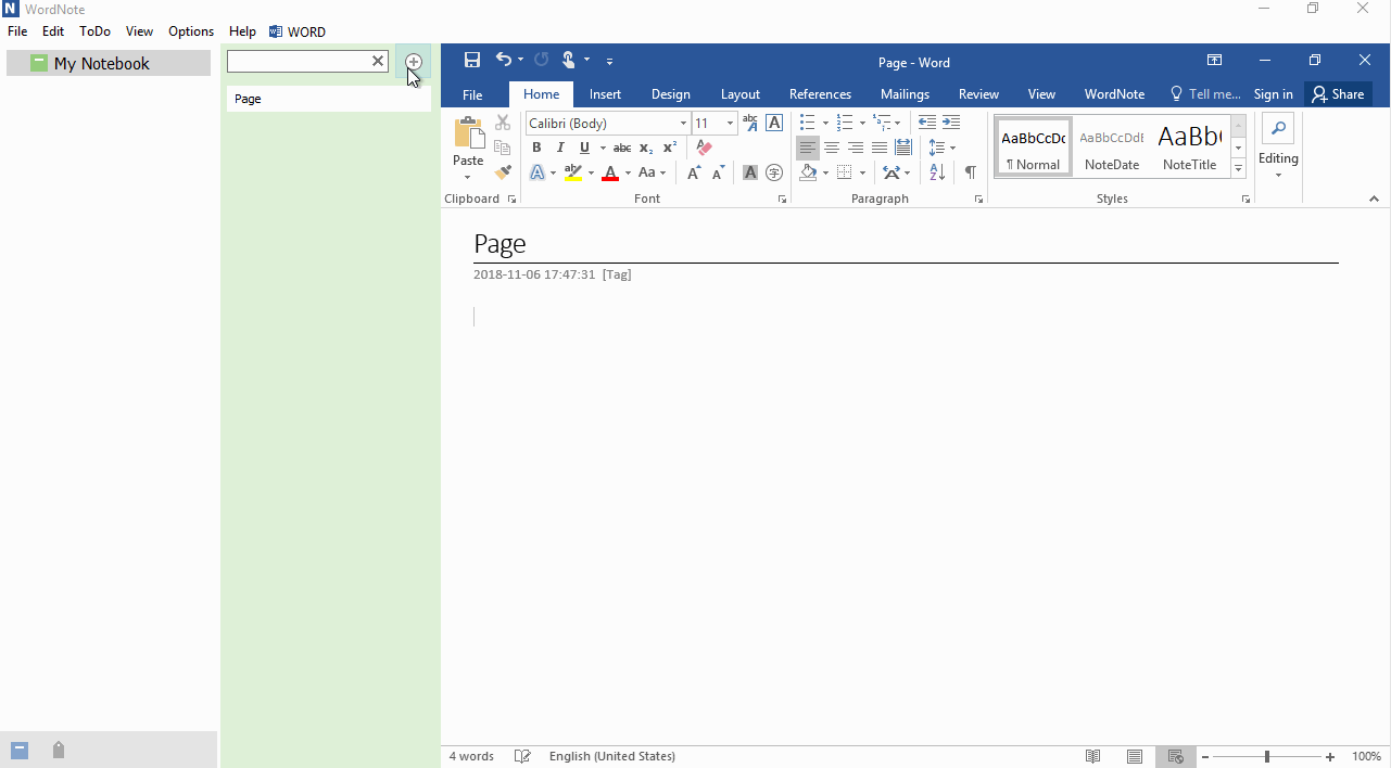 Using Folder (Section) Template in WordNote