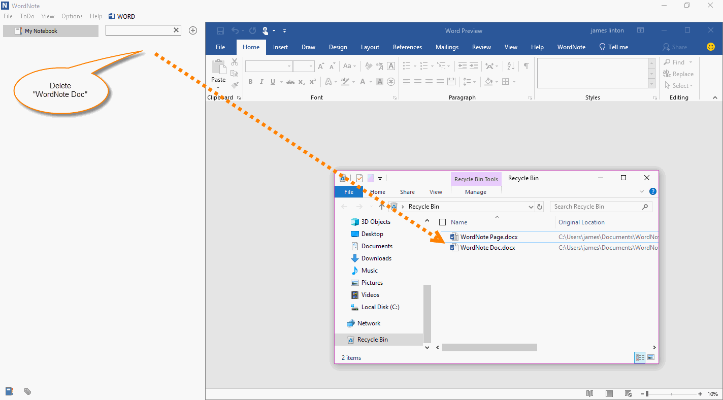 Delete Page in WordNote 
