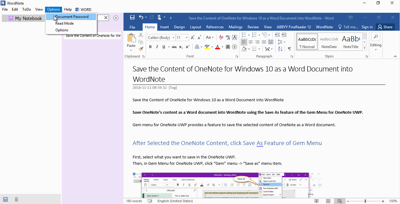 Double-click a word, and WordNote will highlight all of the words in the document. 