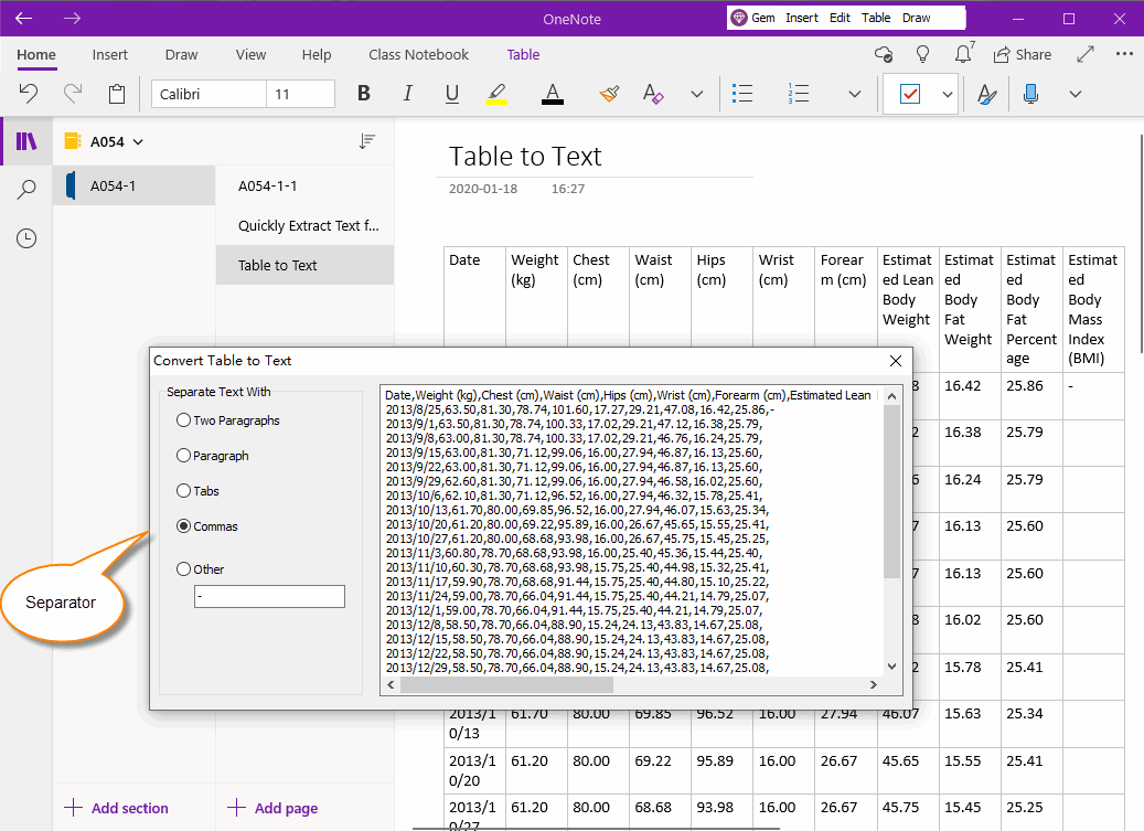 Convert Table to Text Window