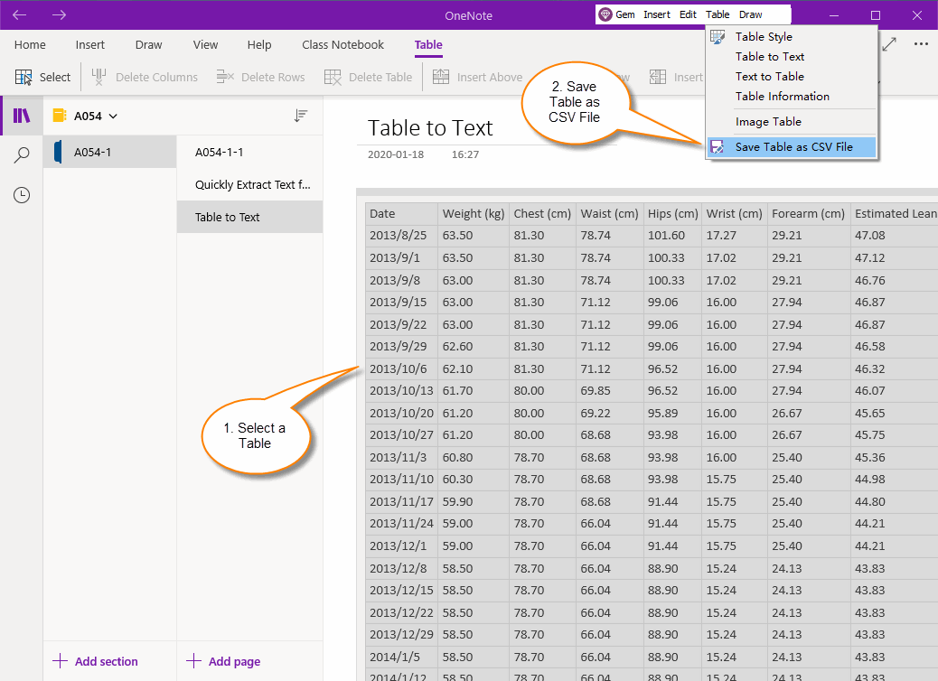Select a Table in OneNote