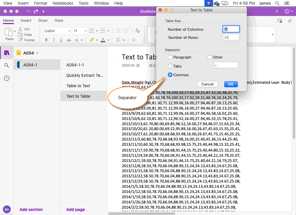 Use the Text-to-Table function of the Gem Menu