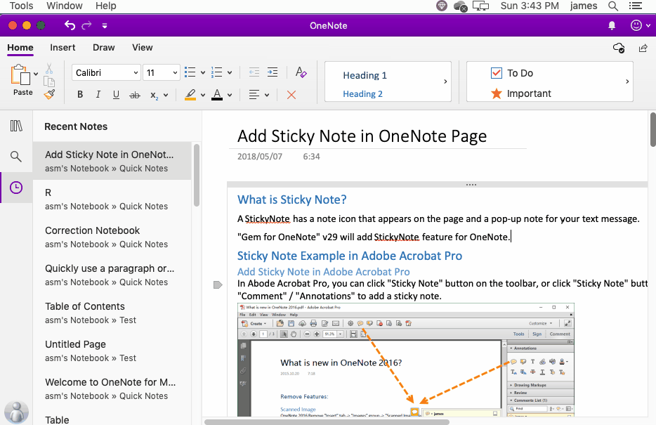 Search and replace on the current page of Mac OneNote with the find and replace features provided by the Gem Menu.