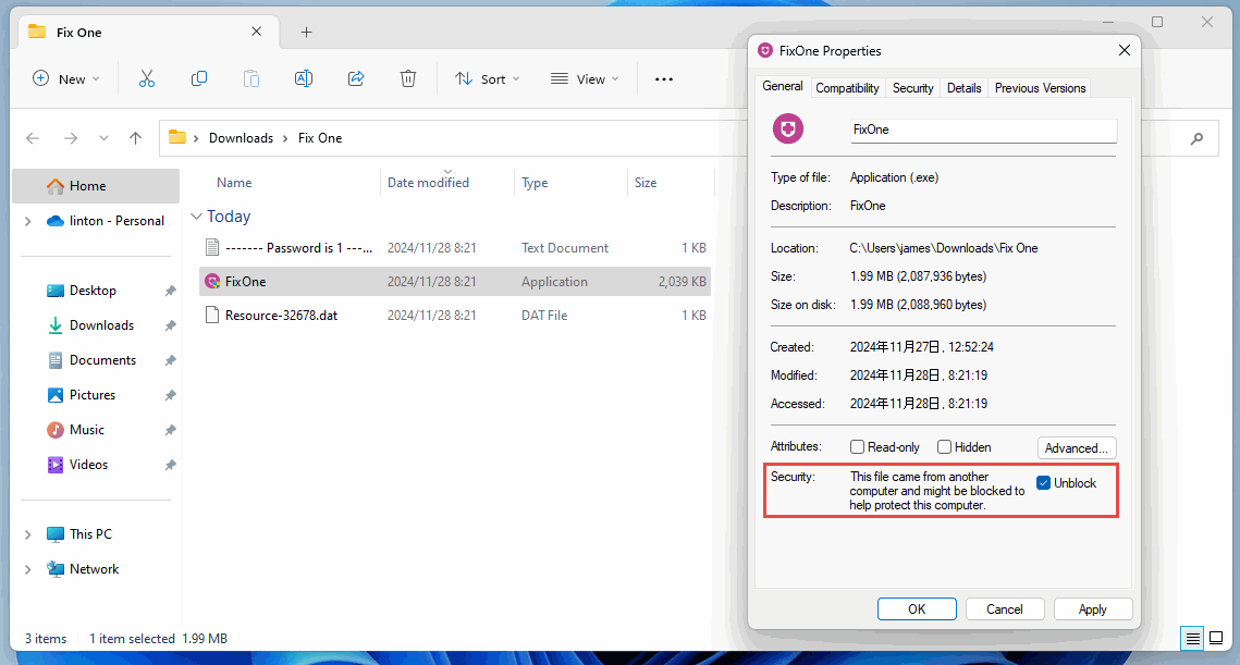 This file came from another computer and might be blocked to help protect this computer.