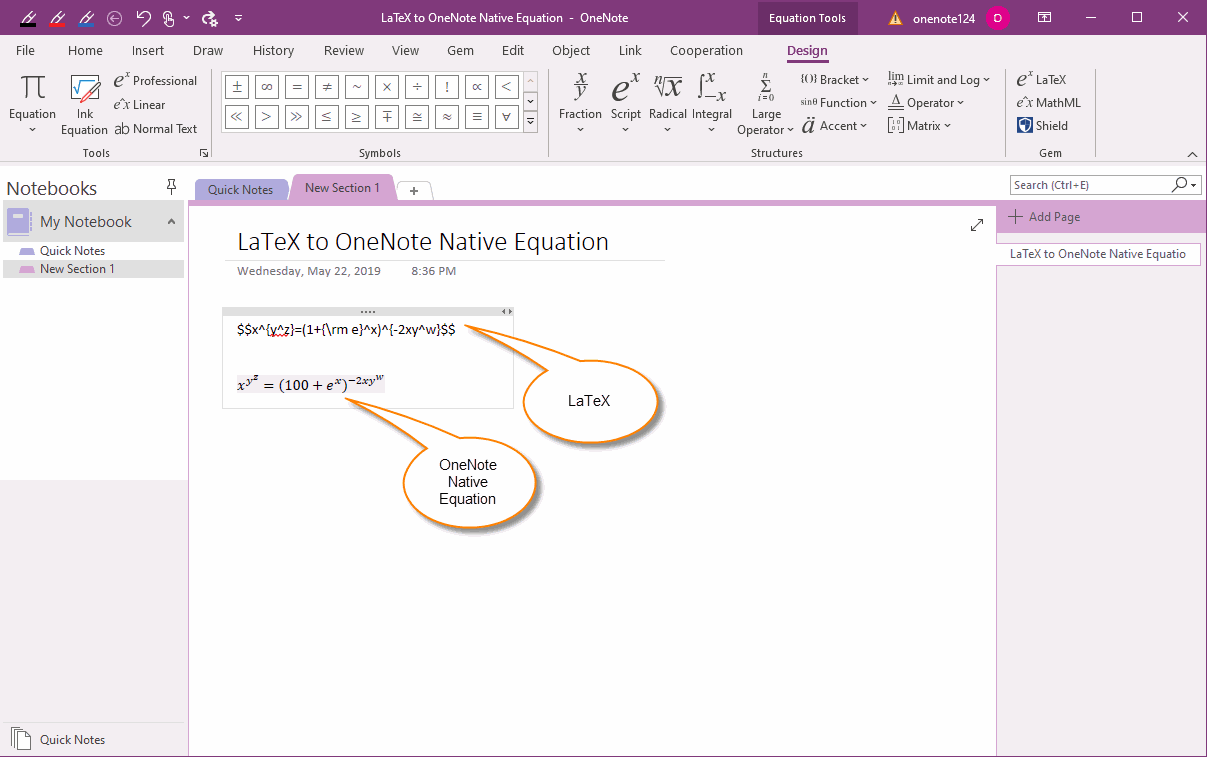 OneNote Native Equation