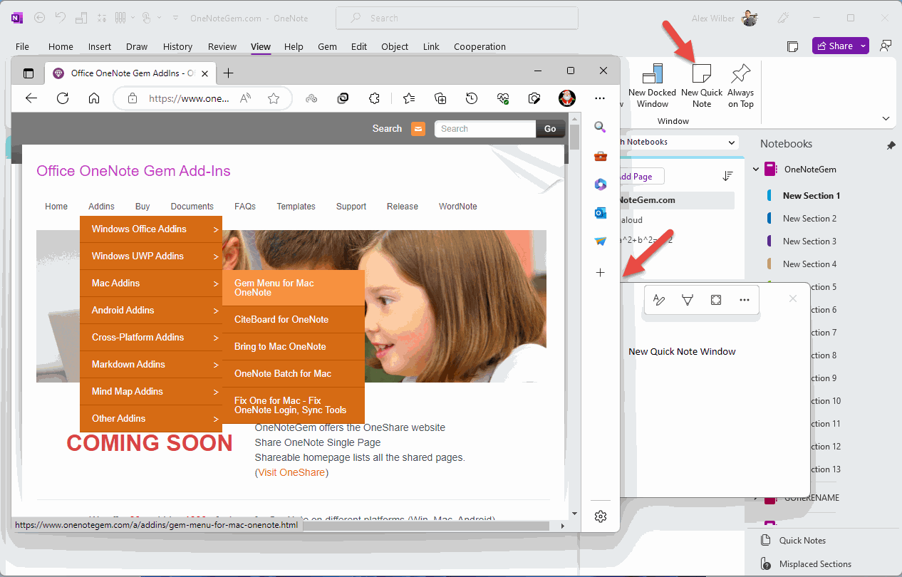 Unpin Quick Note Window, Displayed as Normal Window
