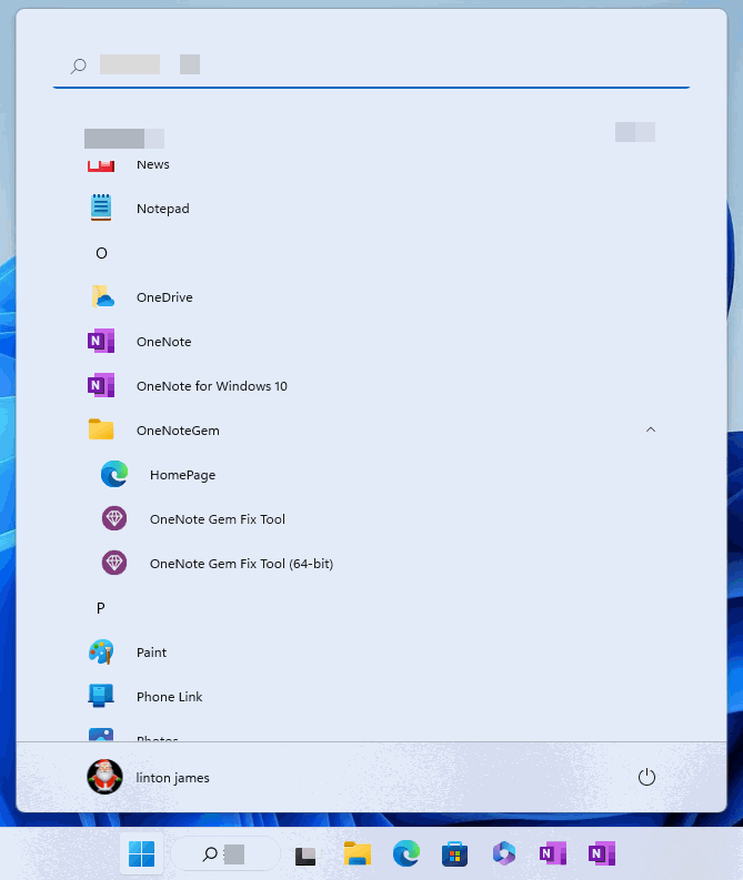 Run OneNote Gem Fix Tool from Windows Start Menu