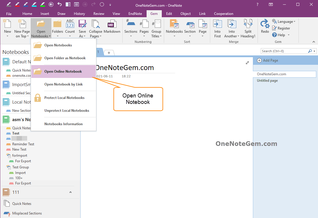 Using Gem for OneNote to Open a Shared Notebook