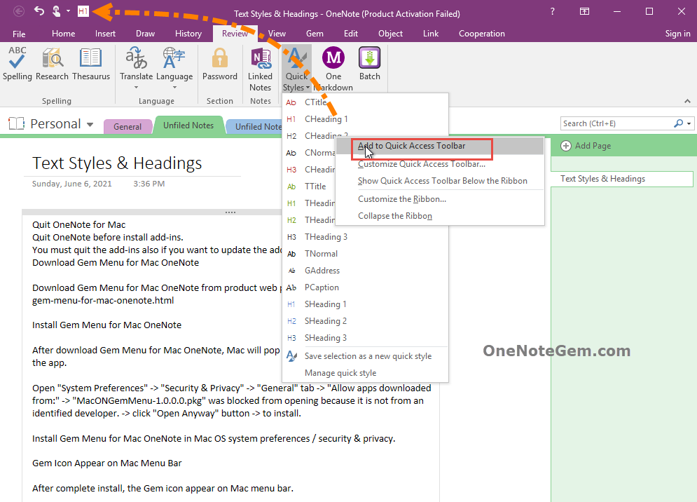 Add Custom Styles to the Quick Access Toolbar (QAT)