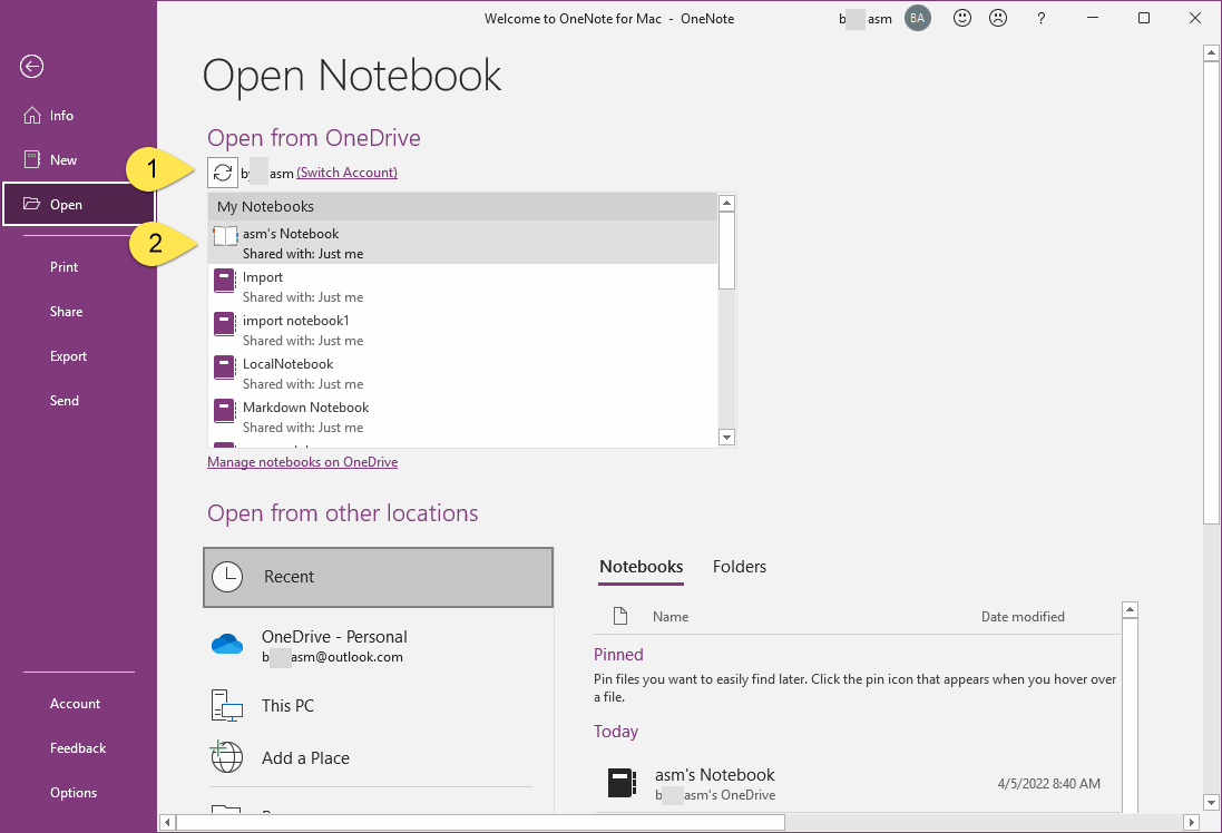Step 1: Sing in Source OneDrive Account, Open Notebook, and Sync Completely
