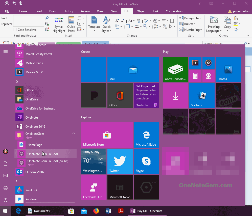Run OneNote Gem Fix Tool from Windows Start Menu
